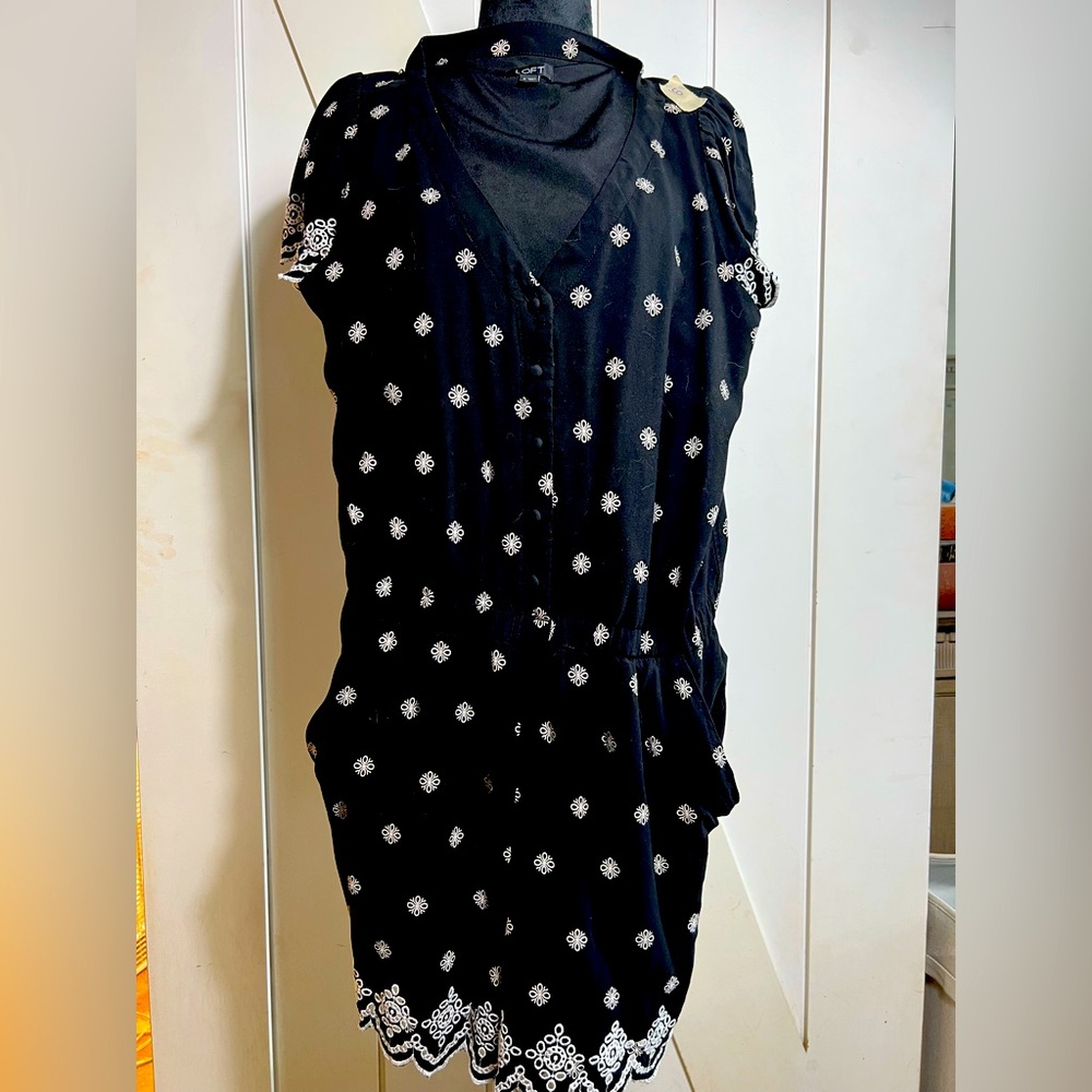 LOFT Black and White Patterned Jumpsuit